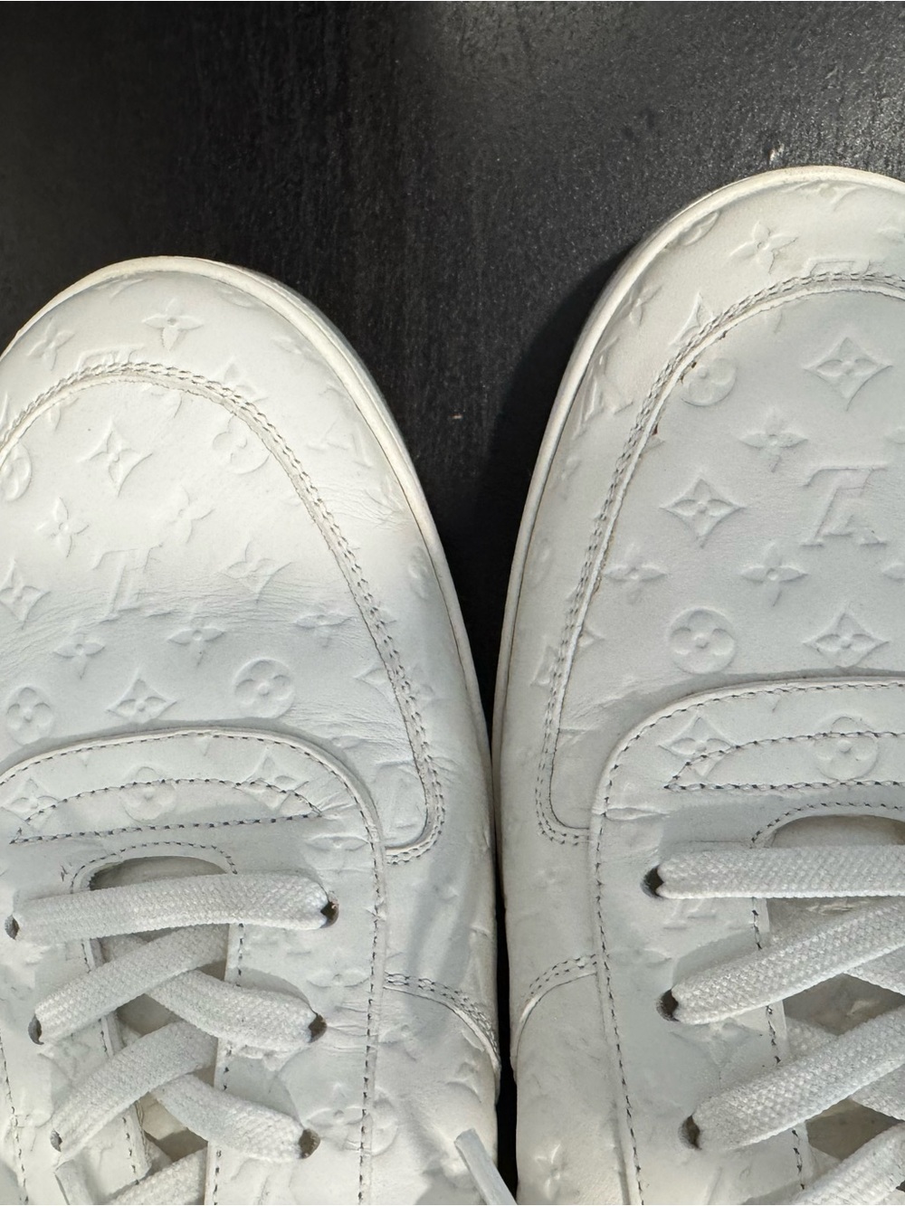 Authentic Louis Vuitton White Embossed Monogram Sneakers, comes with dust bags. - Picture 3 of 10